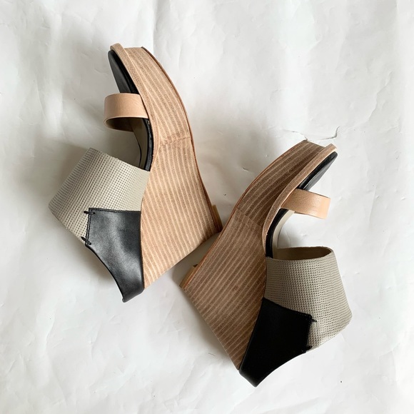 CALVIN KLEIN Platform Wedge Sandals Taupe Black 36 - Picture 5 of 11